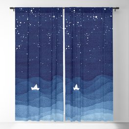 blue ocean waves, sailboat ocean stars Blackout Curtain