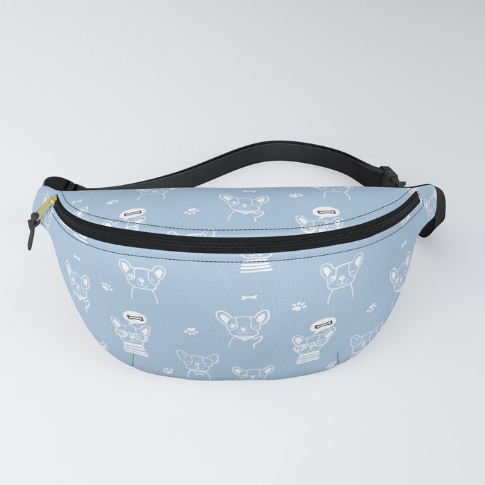 Pale Blue and White Hand Drawn Dog Puppy Pattern Fanny Pack
