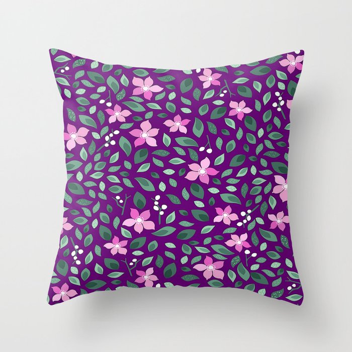 Summer Modern Purple Floral Collection Throw Pillow