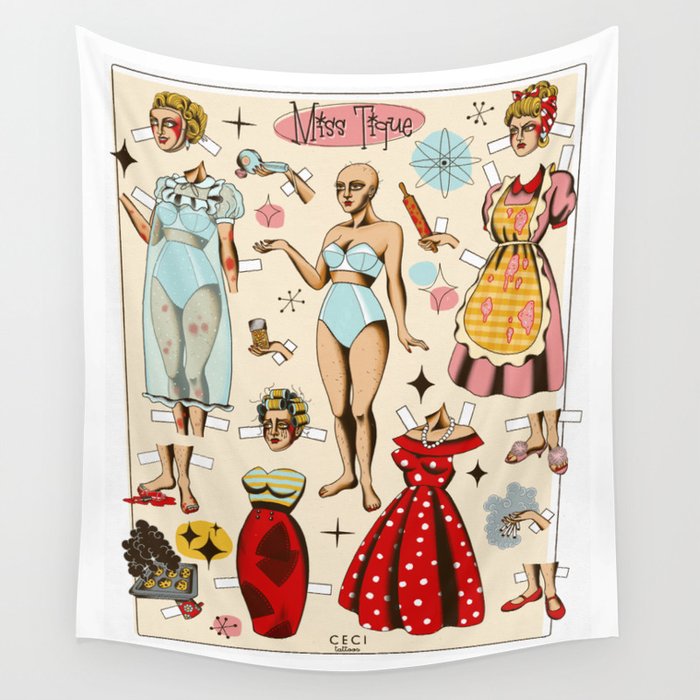 Paper doll dress up game tattoo flash Wall Tapestry by CeciTattoos
