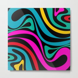 New Groove Retro Swirl Abstract Pattern in 80s Colors on Black  Metal Print