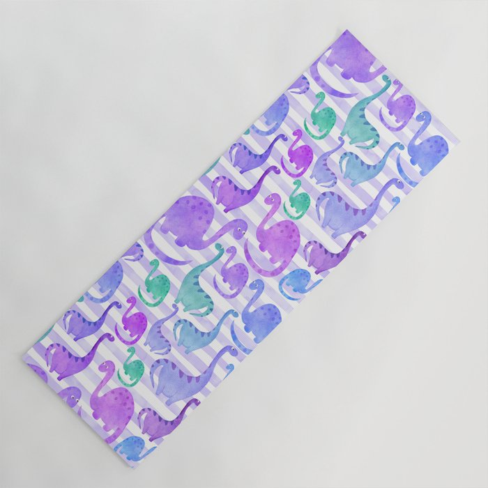 Watercolor Dinosaur Stripe Purple Yoga Mat