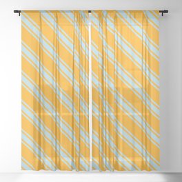 [ Thumbnail: Orange and Light Blue Colored Pattern of Stripes Sheer Curtain ]