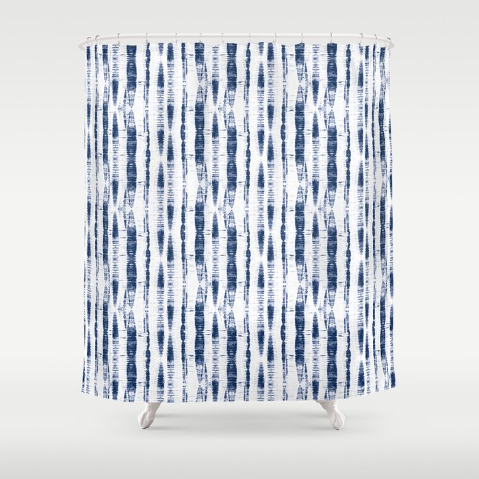 Shibori Stripes 2 Indigo Blue Shower Curtain by Simple Luxe by Nature Magick Society6