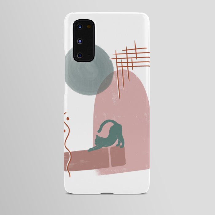 Minimalist Scandi Art with Cat Stretching Android Case