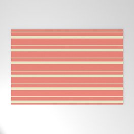 [ Thumbnail: Salmon & Light Yellow Colored Stripes Pattern Welcome Mat ]