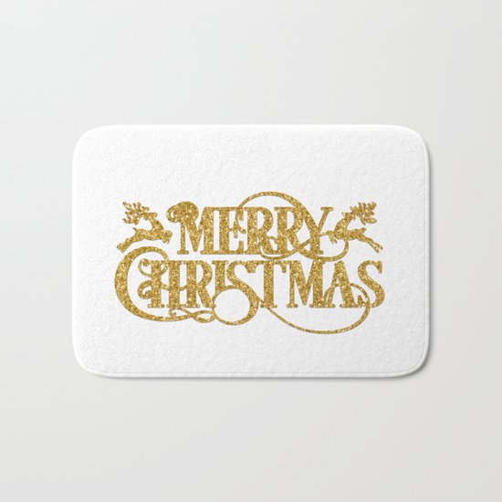 Merry Christmas - Gold glitter Typography Bath Mat