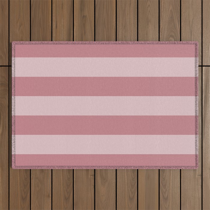 Pretty Pink Doll Bow Wide Cabana Stripes Outdoor Rug