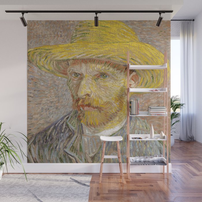 Self Portrait with Straw Hat by Vincent Van Gogh Wall Mural