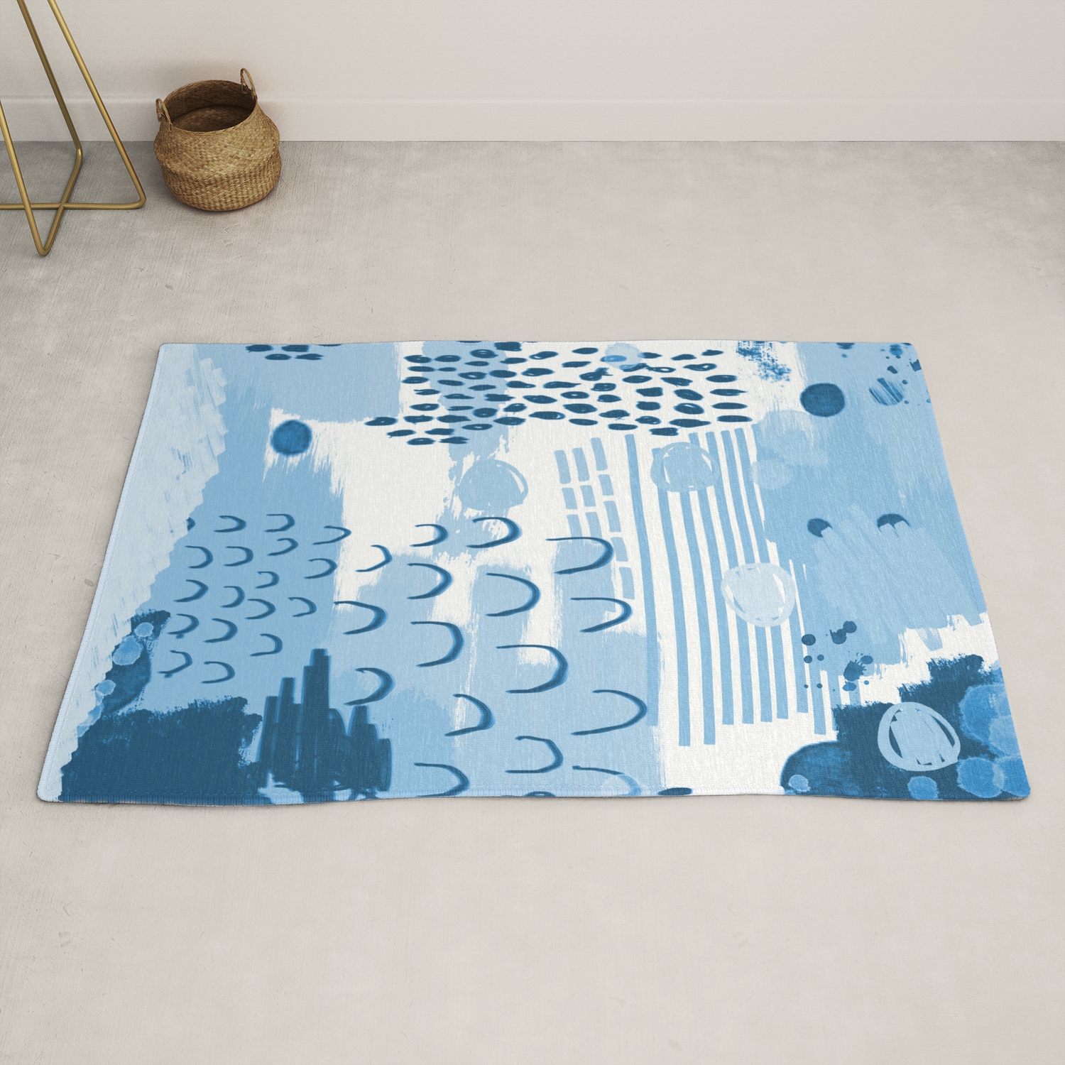 Yesta Abstract Painting Indigo Blue Dots Mark Making Canvas