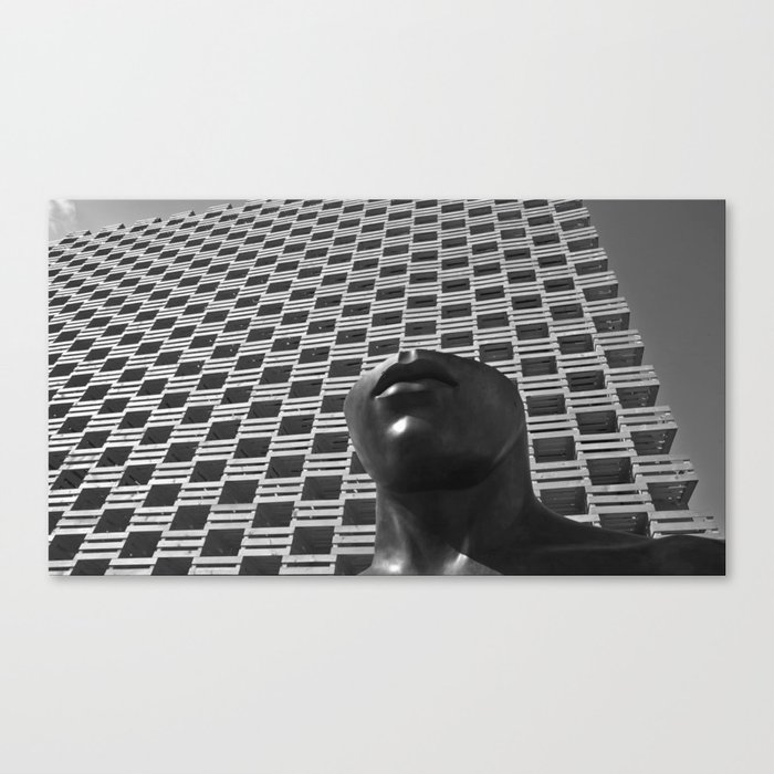 Pieces of You, Stark Modern Architecture and Male Sculpture black and white art photography Canvas Print