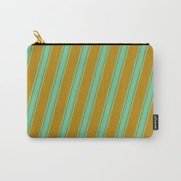 [ Thumbnail: Dark Goldenrod & Aquamarine Colored Striped/Lined Pattern Carry-All Pouch ]