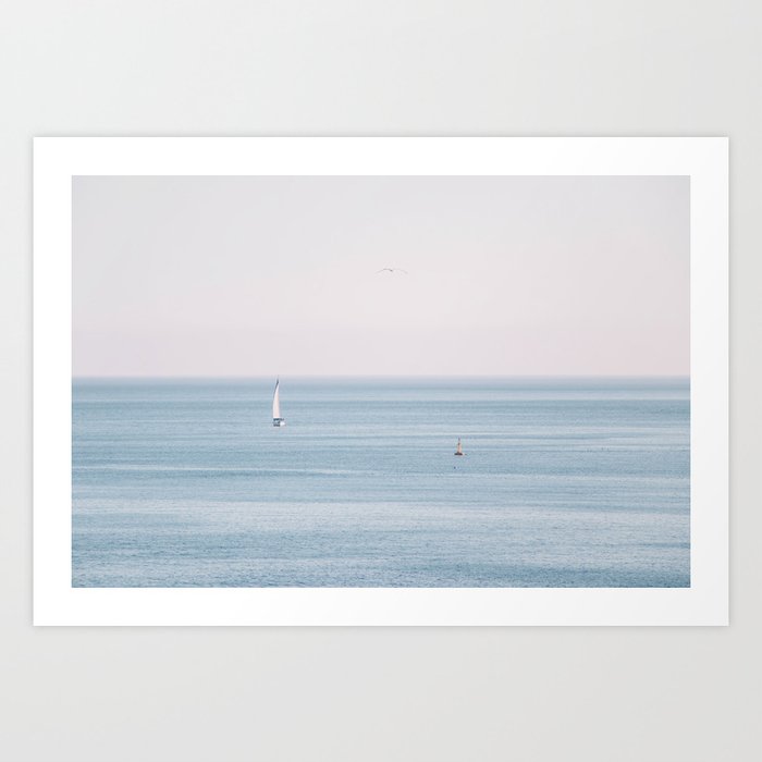 Ocean - Sail boat in calm sea - travel photography Art Print