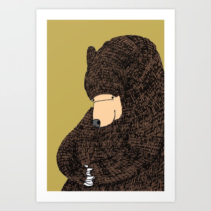 shy bear (beige background) Art Print