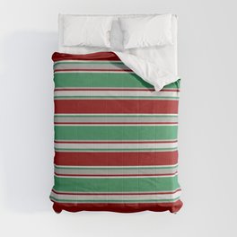 [ Thumbnail: Sea Green, Dark Grey, Dark Red, and Light Grey Colored Lined/Striped Pattern Comforter ]