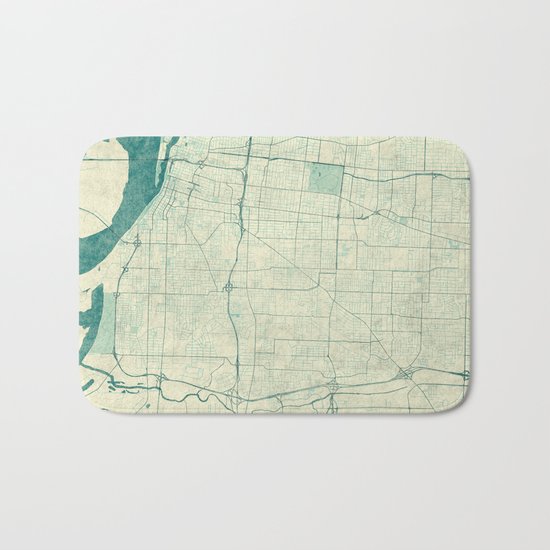 Memphis Map Blue Vintage Bath Mat