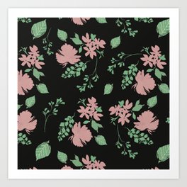 Floral Pattern with Black background Art Print