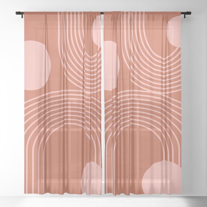 Lines in Terracotta and Blush Sheer Curtain