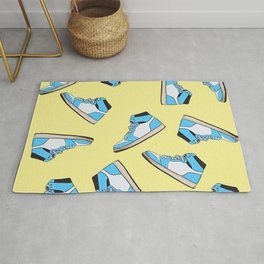 Blue and white high top sneaker pattern - yellow background Rug
