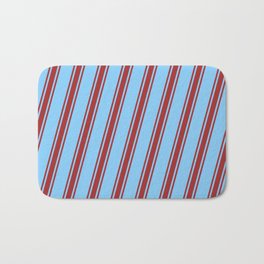 [ Thumbnail: Light Sky Blue & Brown Colored Striped/Lined Pattern Bath Mat ]