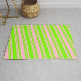 [ Thumbnail: Pink & Green Colored Lined/Striped Pattern Rug ]