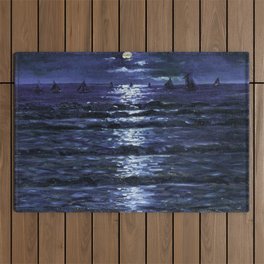 Night Sailing Under a Yellow Moon nautical seascape painting by Giorgio Belloni Outdoor Rug