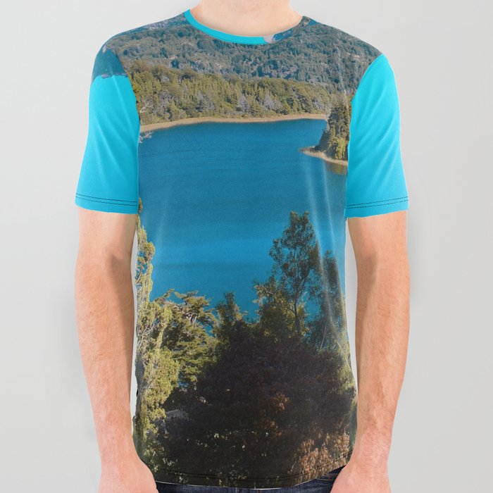 Argentina Photography - Beautiful Blue River Going Beside The Landscape All Over Graphic Tee