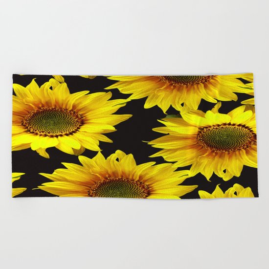 Large Sunflowers on a black background - #Society6 #buyart Beach Towel