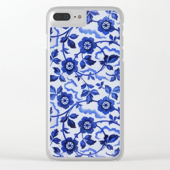 Azulejos blue floral pattern Clear iPhone Case