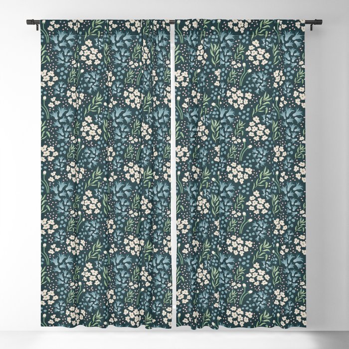 Teal Tranquility: A Tapestry of Floral Elegance Blackout Curtain