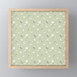 Daisy pattern on a light green background Framed Mini Art Print