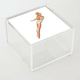Sexy Blonde Pin Up Dip With White Swimwear Acrylic Box