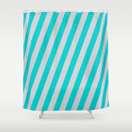 [ Thumbnail: Dark Turquoise & Light Gray Colored Striped/Lined Pattern Shower Curtain ]