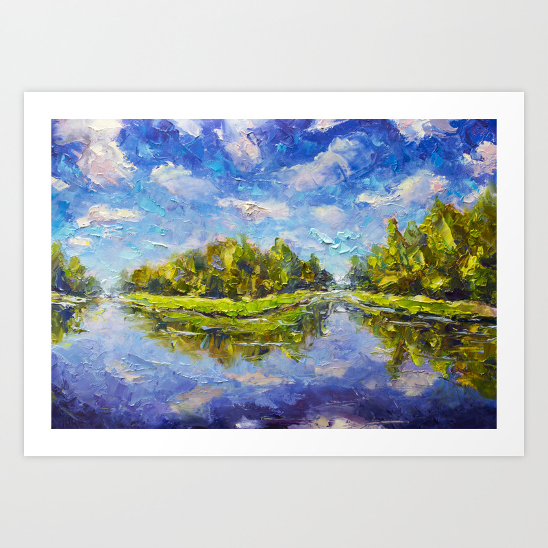 Original Oil And Palette Knife Painting On Paper Green Islands