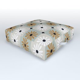 Checkered Daisies – Mint & Ochre Outdoor Floor Cushion