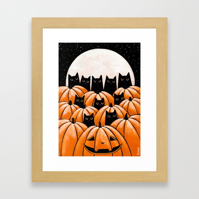 Black Cats in the Pumpkin Patch Framed Art Print