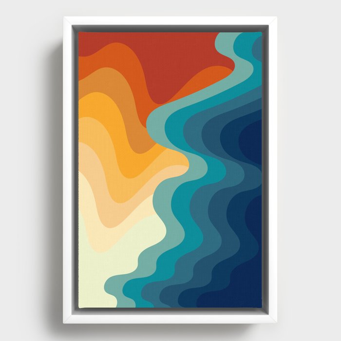 Retro 70s and 80s Color Palette Mid-Century Minimalist Nature Ripple Waves Framed Canvas