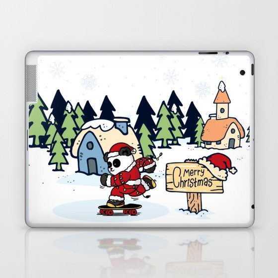 Panda Skateboarder Christmas Design Laptop & iPad Skin