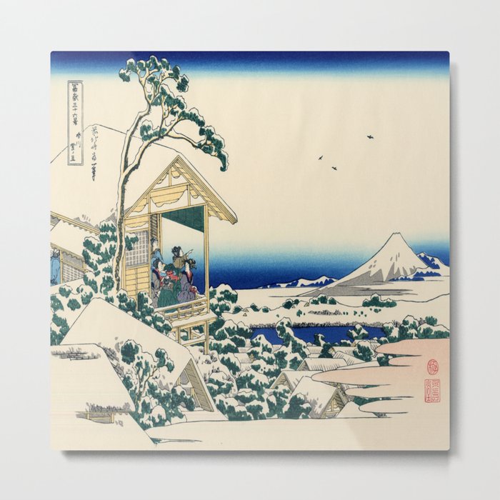 Katsushika Hokusai's Tea house at Koishikawa, the Morning after Snowfall Metal Print
