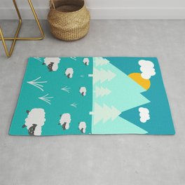 Grazing sheep Rug | Forest, Grass, Graphicdesign, Blue, Nature, Sky, Kids, Cute, Grazing, Animal 