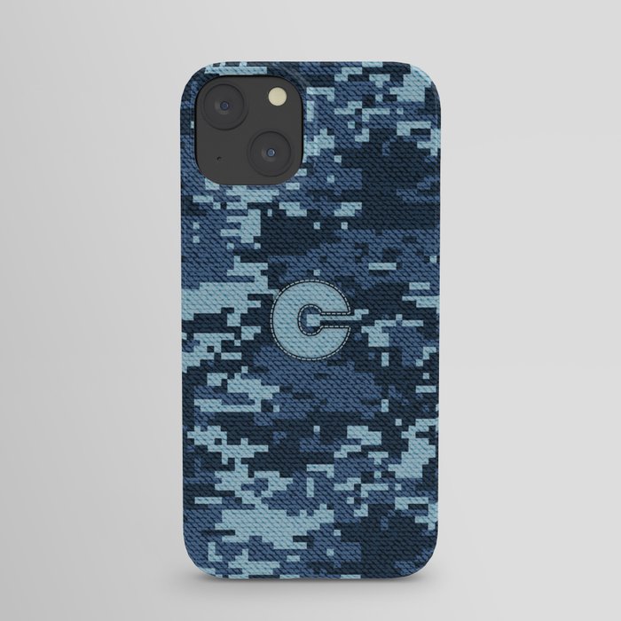 Personalized C Letter on Blue Military Camouflage Air Force Design, Veterans Day Gift / Valentine Gift / Military Anniversary Gift / Army Birthday Gift iPhone Case iPhone Case
