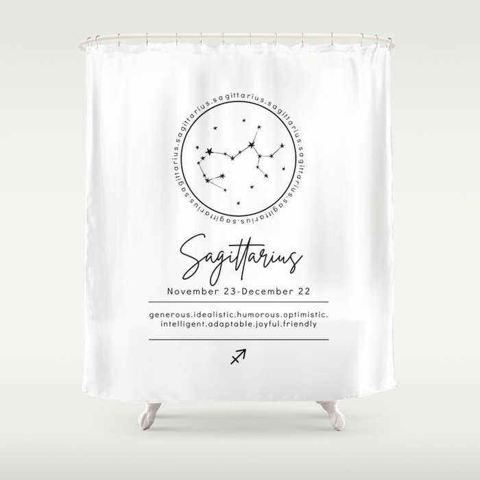 Sagittarius Zodiac | Black & White Shower Curtain