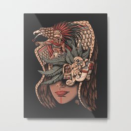 Aztec Eagle Warrior Metal Print | Colorful, Curated, Drawing, Feathers, Bird, Concept, Surrealism, Serpent, Illustration, Olmec 
