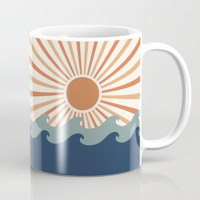 Retro, Sun and Wave Art, Blue and Orange Coffee Mug