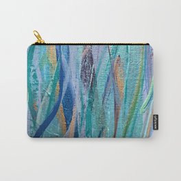 Vertical Blue Flames Painting Carry-All Pouch | Minimal, Homedecor, Verticaldesign, Stripes, Goldenflecks, Bathroom, Pattern, Optical, Waves, Acrylic 