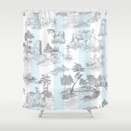 Toile de Jouy Vintage French Pastoral Blue & White Stripe Shower Curtain