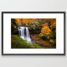 Dry Falls Autumn Waterfall Scenic Landscape Blue Ridge Mountains North Carolina Framed Art Print