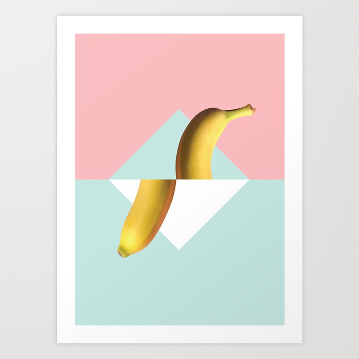 Tropical Fruit Banana Split Pop Art Geometrical Modern Retro Pastel Mexican Vegan Art Print