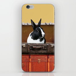 Black and white Rabbit in suitcase iPhone Skin
