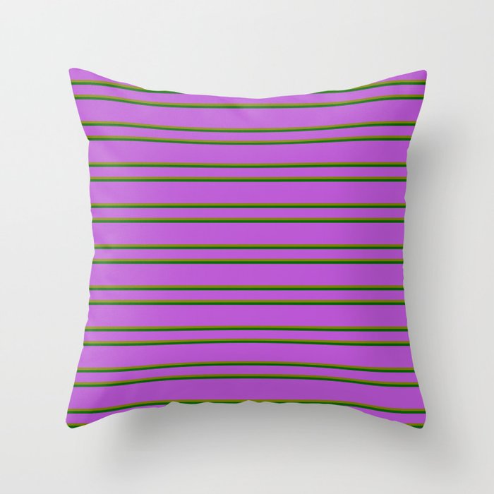 Orchid, Green & Dark Green Colored Pattern of Stripes Throw Pillow
